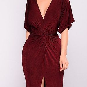 NWOT Burgundy Knot Dress with Middle Slit